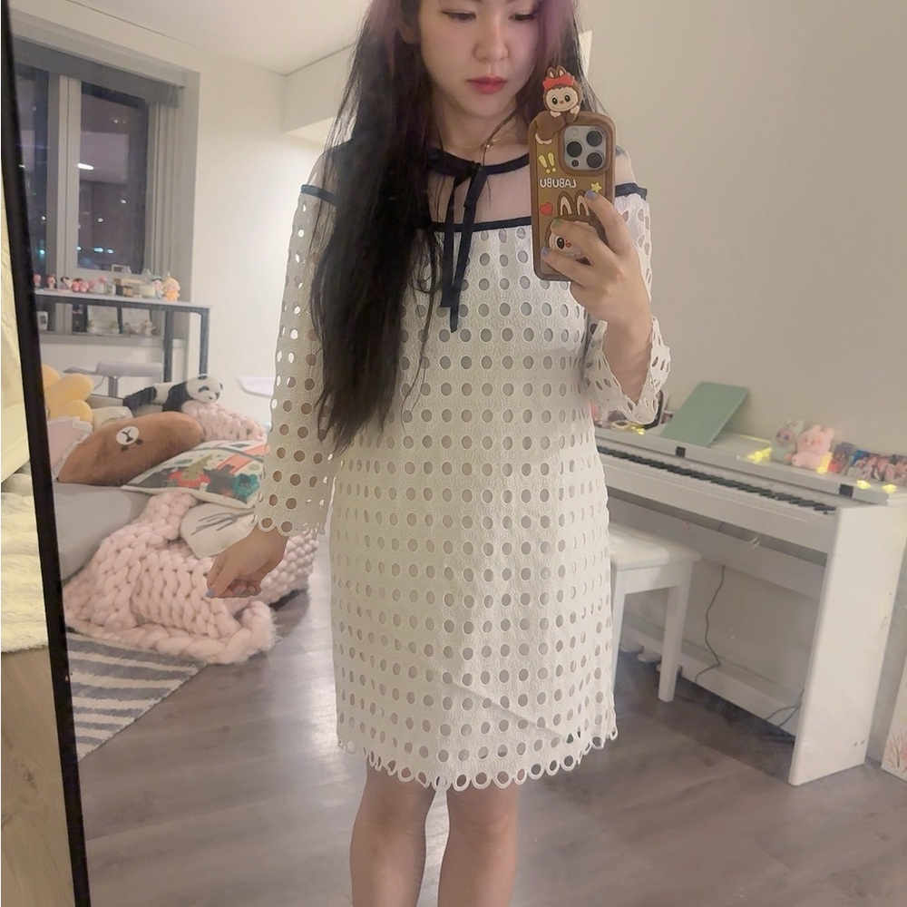 Cream Midi Sundress with Bell Sleeves and Peter Pan Collar